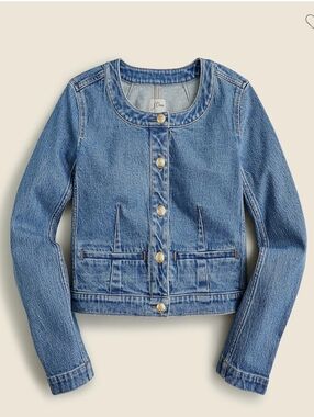 J.Crew Louisa Lady Gold Button Cropped Jacket Denim Collarless 90s Coastal Sz 8